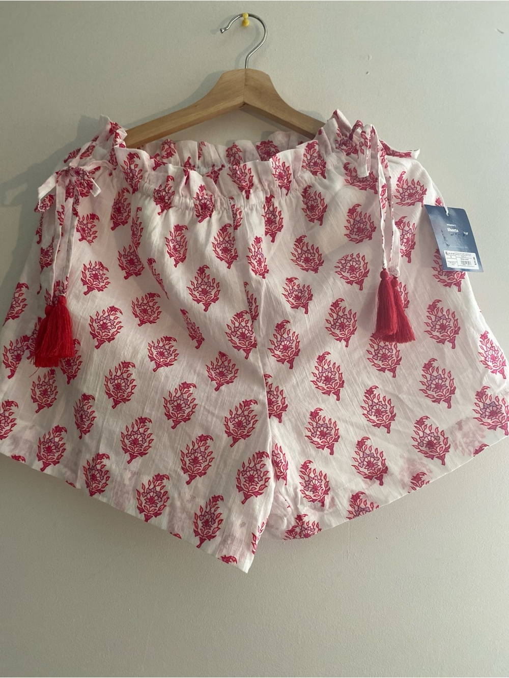 Roller Rabbit White Shorts with Pink Floral Print and Tassel Drawstring